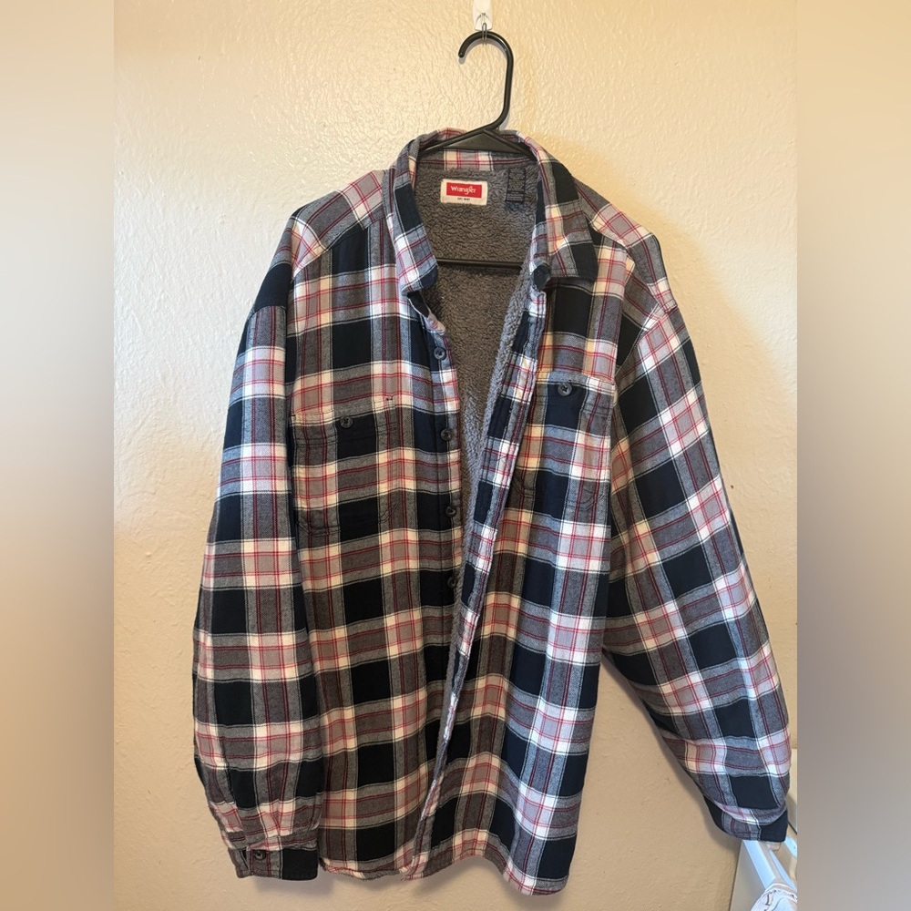 Wrangler Authentics Men’s Long Sleeve Sherpa Lined Flannel Shirt Jacket